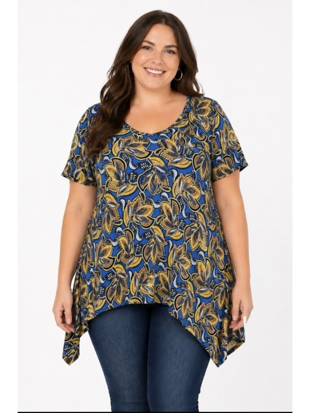 Rose + Olive Womens Tunic top Sz 1X / 16  Shirt Blouse Knit Shark bite